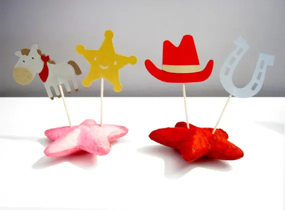 Western Cowboy Cupcake Toppers Pernikahan Ulang Tahun Baby Shower Partai Picks Makanan Kuda Dengan Tapal Kuda Sheriff Badge Topi Bandana Horse Western Horse Baby Showerhorse Party Aliexpress