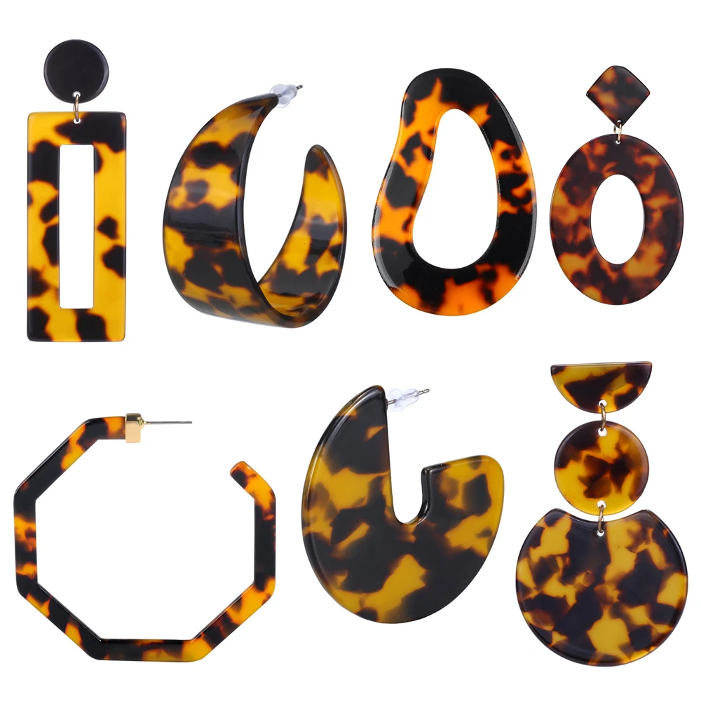

2019 Trendy Leopard Acrylic Resin Geometric Multi shape Dangle Earring Women Acetate Tortoiseshell Design Earring Jewelry Gift