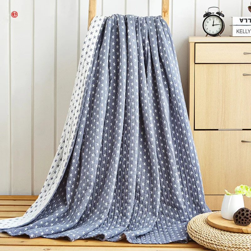 

Home bedding AB side 100%Cotton Blue Star Towel Blanket Summer Camel Gray Blanket 150*200cm Throw On Bed Sofa Portable Bedding