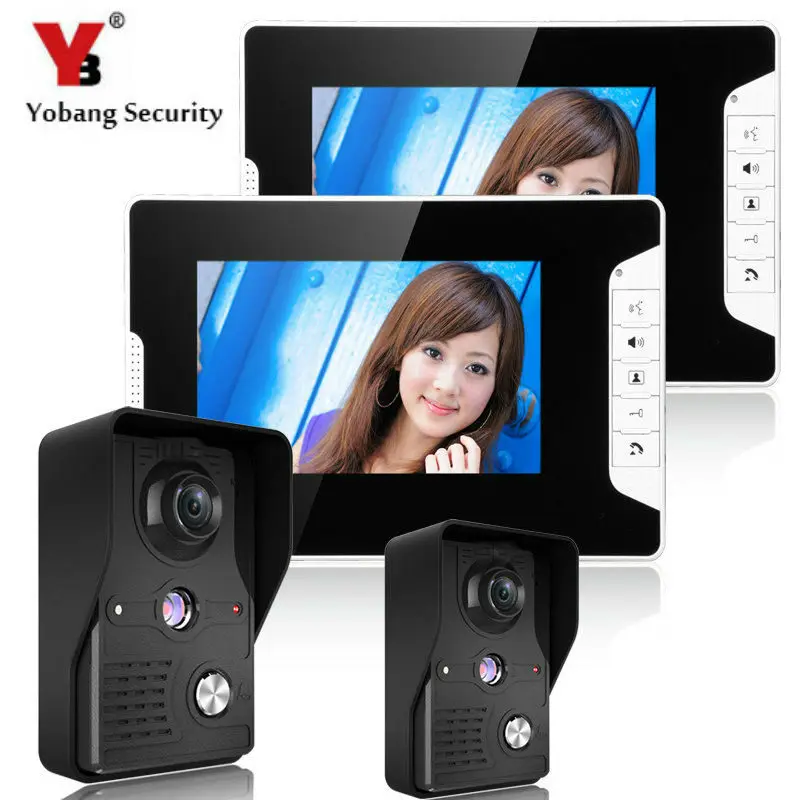 

YobangSecurity 7-Inch LCD Video Doorbell Intercom Door Phone Video Entry System Camera System Kit with 2 Camera 2 Monitor