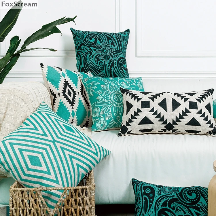 Богемные Чехлы для домашнего декора, цветочные геометрические декоративные подушки, чехол, черный, зеленый, украшение для дивана