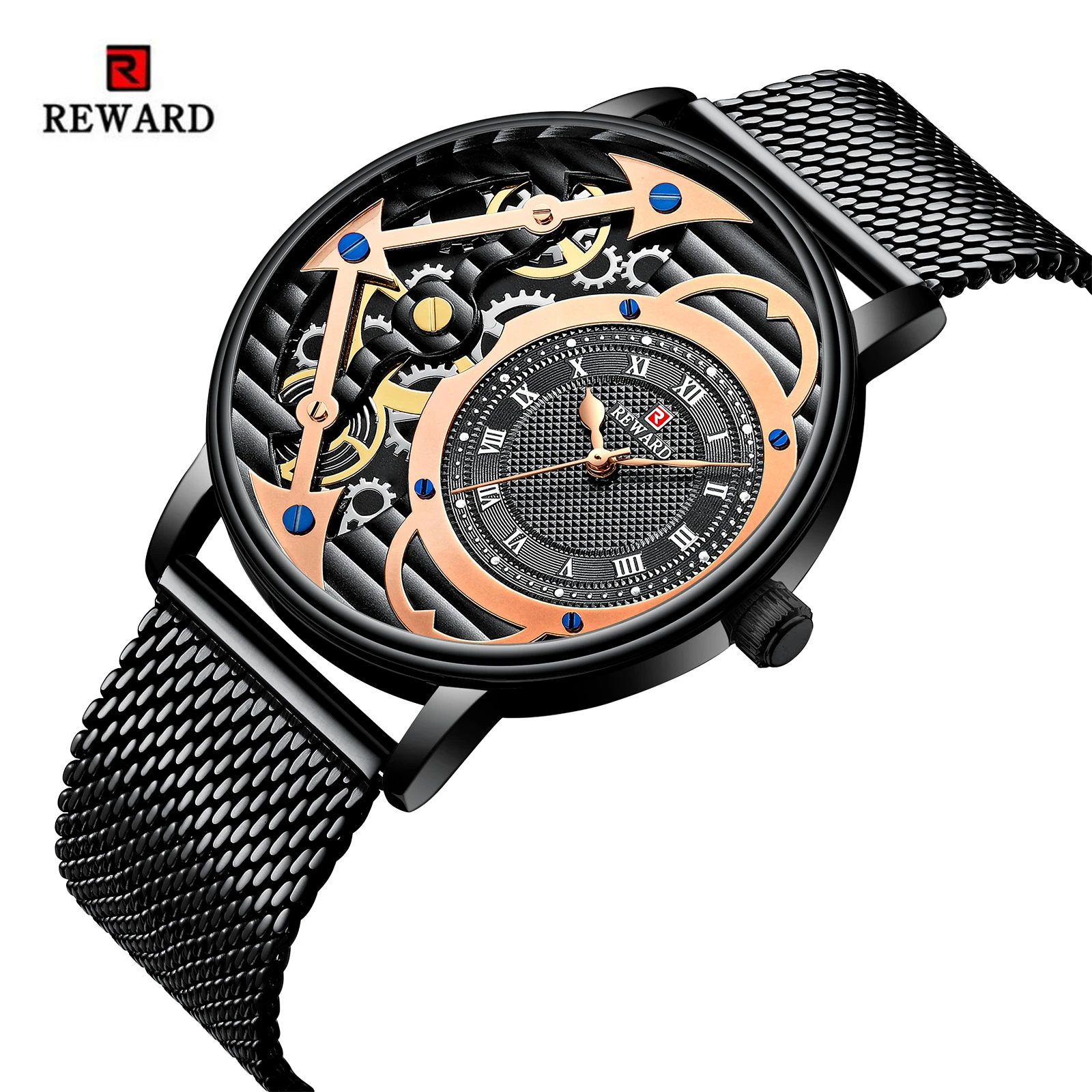

REWARD Top Luxury Brand Men's Watch Fashion Skeleton Watch Men Watch Waterproof Stainless Steel Male Clock Relogio Masculino