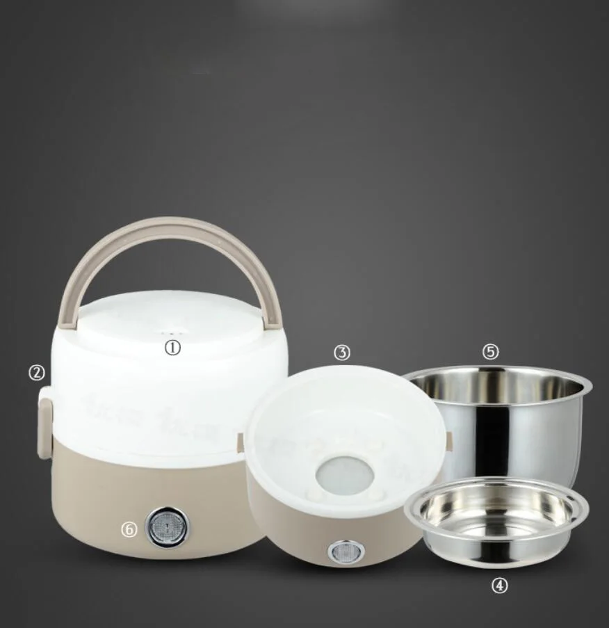 

220V Mini Electric Lunch Box 1.2L 2 Layer Portable Rice Cooker Steamer Stainless Steel Heating Device Kitchen Picnic Containe
