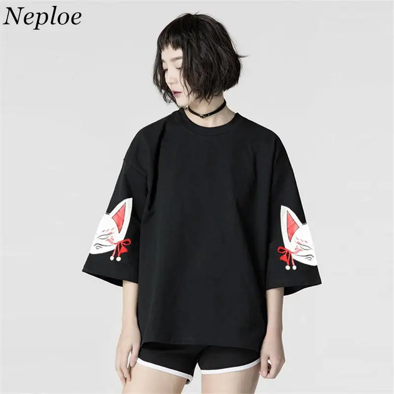 Neploe/японская Повседневная футболка Harajuku футболки с 3/4 рукавами топ рисунком