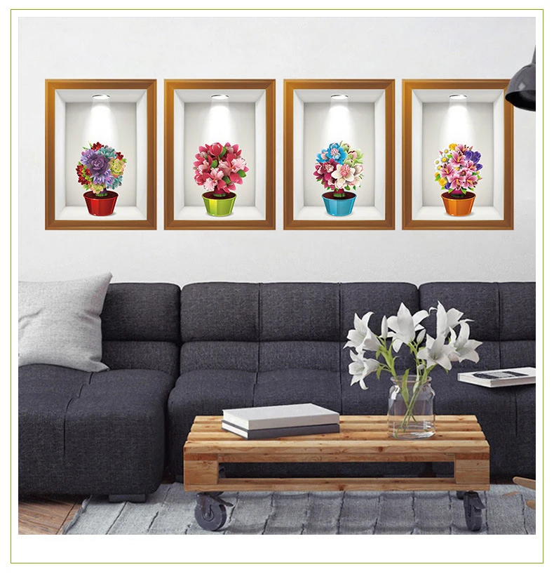 

Stereoscopic effect wall sticker, 4 flowers per set, Environmental friendly PVC material, Item No. flower