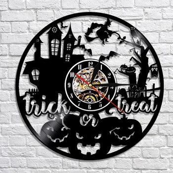 

Halloween Decorative Vinyl LP Record LED Wall Clock Modern Design Handmade Clock With Color Changing Remote Controller