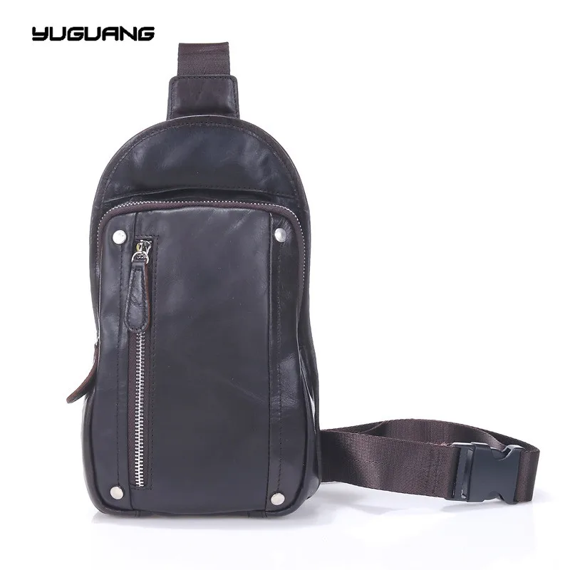 2017 New men s font b leather b font chest bag retro head layer cowhide Xiekua
