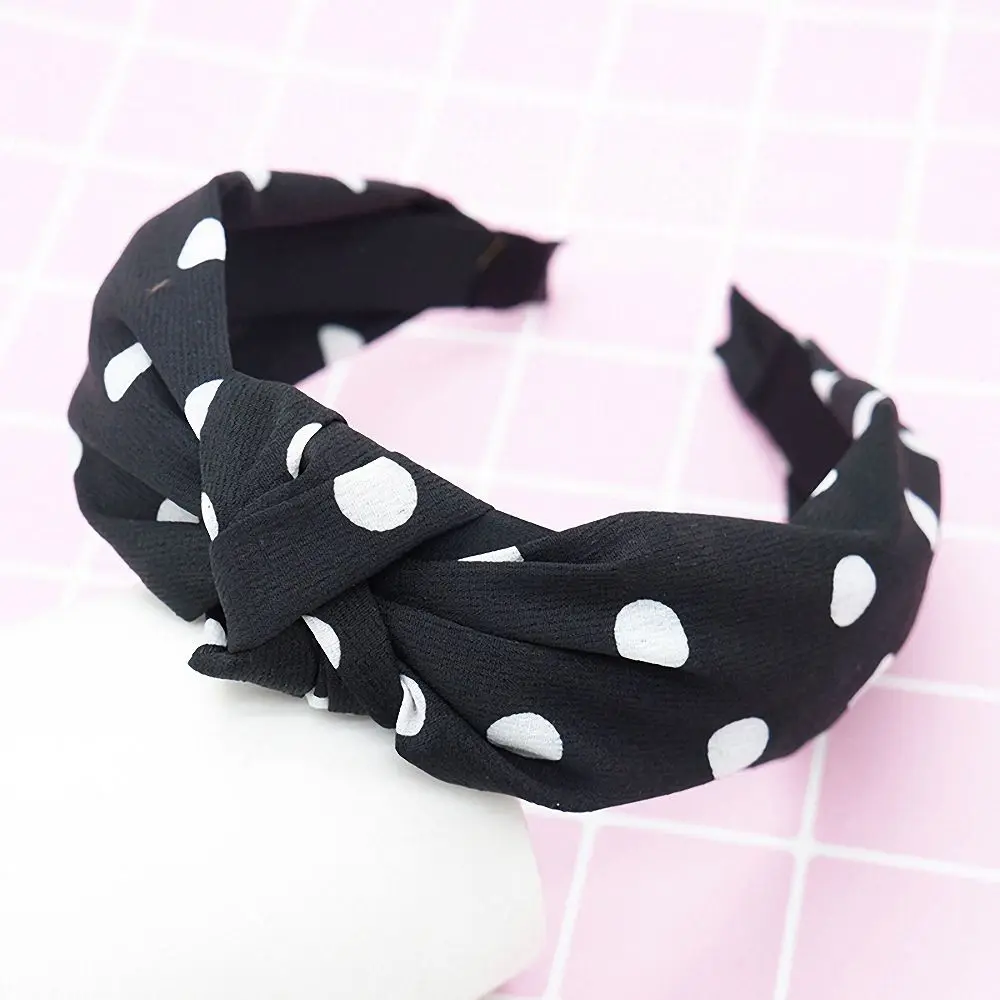 

Bohemian Fashion Polka Dot Headband Wide Bow Knot Hairband Elastic Vintage Head Hoop for Women Make Up Hair Accessories