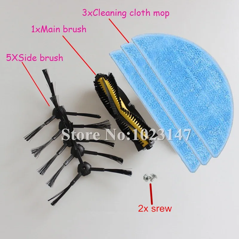

3x Cleaning Mop Cloth + 5x Side Brush kit + 1x Agitator Brush + 2x Srew for Chuwi ilife v7 Robotic Vacuum Cleaner