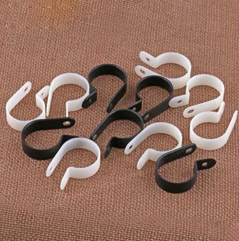 

40pcs cable clamp plastic wire ring buckle R type U shaped electric cable positioning fixer screw Line card wiring black/white
