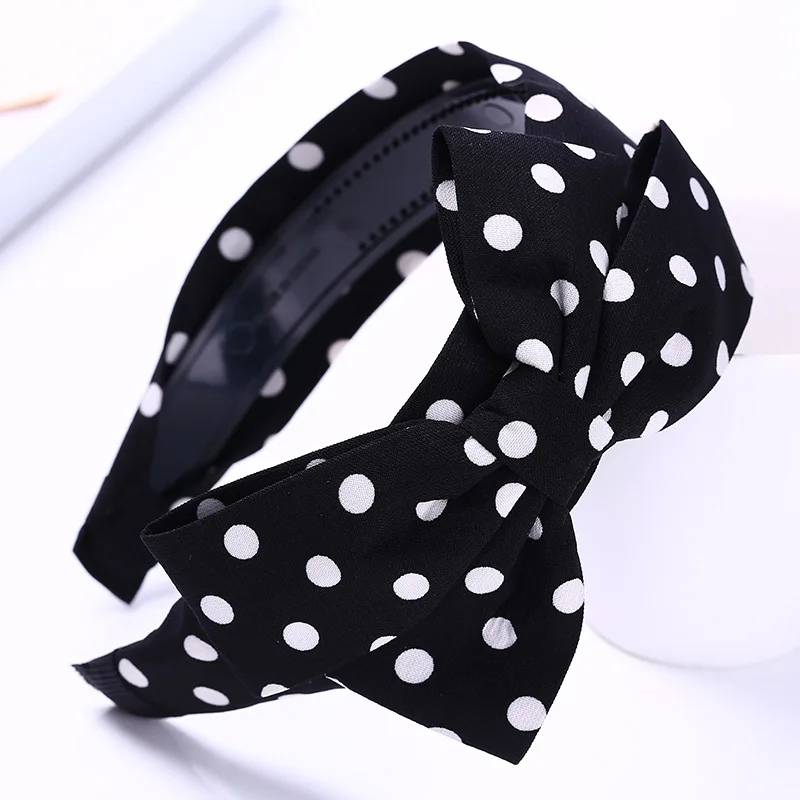 

2018 Women New Big Bow Polka Dot Hairbands Head Wrap Girls Wide Korean Dot Cotton Fabric Headband Beach Holiday Hair Accessories
