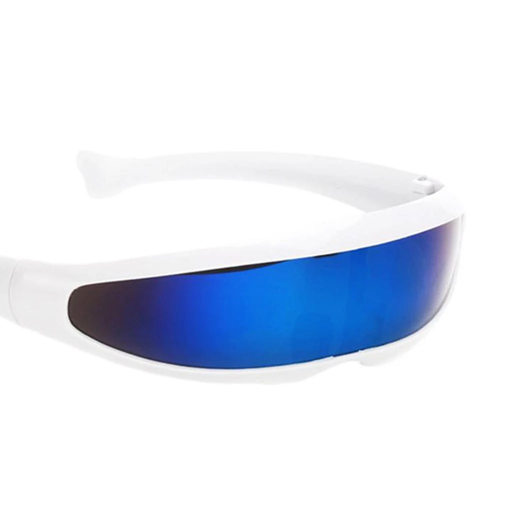 2 Pieces Fashion Narrow Blue Metallic Silver Outer Space Robot Alien Eyeglasses Shade Eyewear Future Soldier Sunglasses