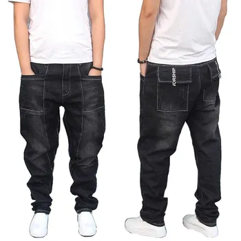 

Men Harem Jeans Cotton Patch Pocket Loose Baggy Denim Pants Japan Style Hip Hop Streetwear Trousers Men Clothes Plus Size 28-42