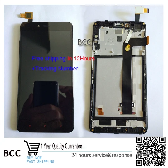 Free shipping Black LCD Display Touch Screen Digitizer Assembly with frame For xiaomi hongmi note 2