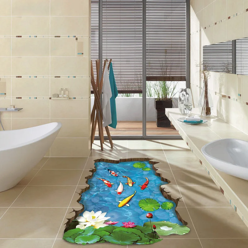 The Underwater World Cute Wall stickers 3D Three-dimensional Pool Fish Simulation Stickers Floor Room Bedroom | Дом и сад
