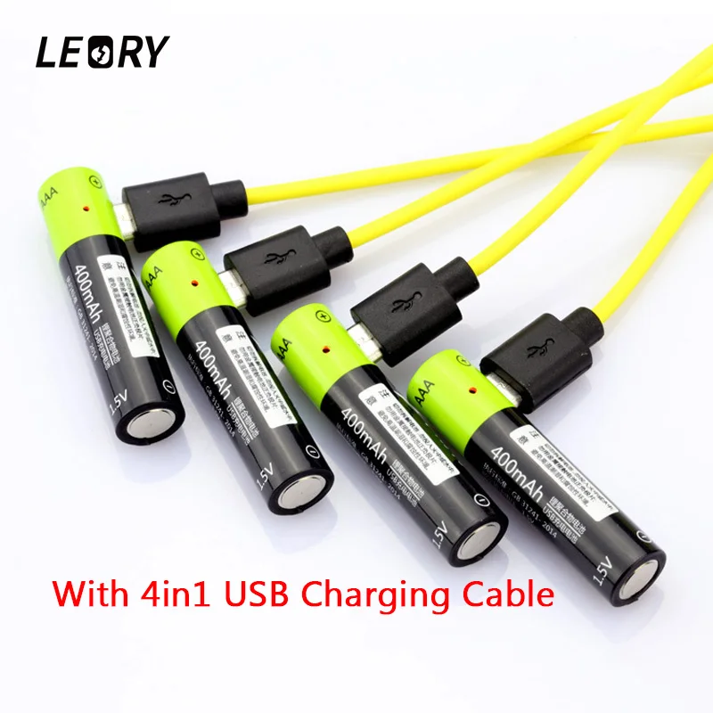 

LEORY 4pcs/lot Znter AAA 400mAh USB Lipo Rechargeable Battery With USB Charging Cable Lithium Polymer li-ion li-po Batteries