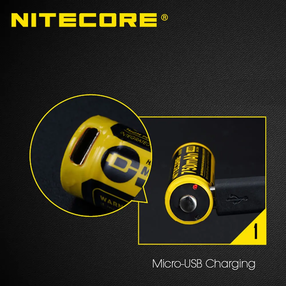 NITECORE NL1475R 750mAh14500 высокопроизводительная литий-ионная аккумуляторная батарея Micro-USB 3,6 V 2.7Wh верхняя защищенная батарея с кнопкой