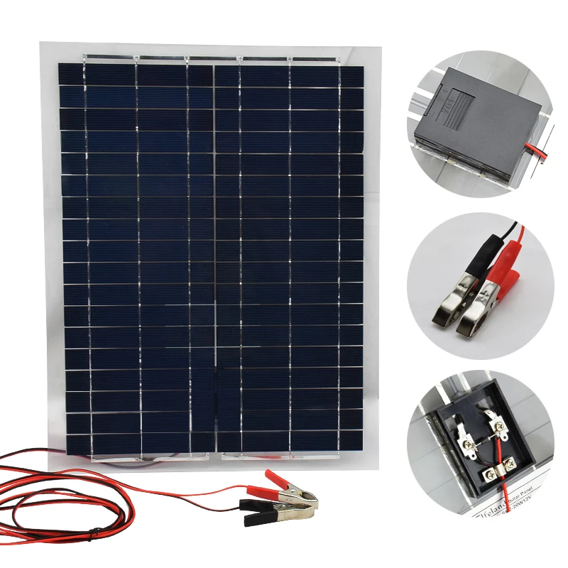 12 В 20 Вт поликремниевая солнечная панель с 10А контроллером зарядного устройства и 2 шт светодиодные лампы зарядное устройство для аккумулятора гибкие солнечные элементы
