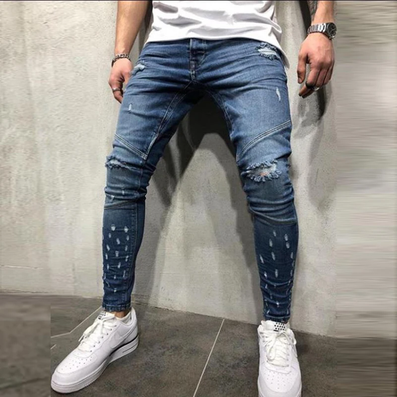 Горячая MKASS мужские джинсы Подиум Тонкий велосипедист-гонщик джинсы мода хип-хоп обтягивающие джинсы для мужчин