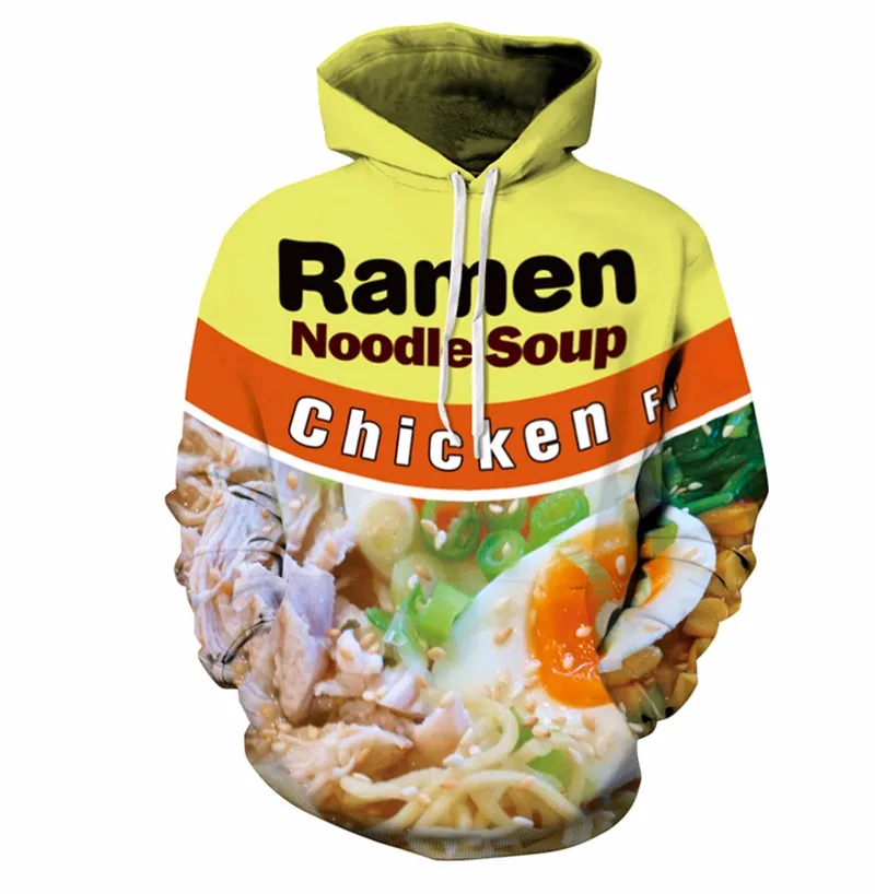 

BenxSea 3D Sweatshirt Men Women Ramen Noodle Soup Print Sweatshirt Funny Pork/Chicken/Beef Hip Hop Hooded Sweatshirt