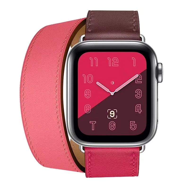 fashion Leather loop for iwatch Series 4 2 3 1 for Apple Watch band Strap Double Tour Extra Long 38mm 42mm 40mm 44mmseries 5 - Цвет ремешка: wine rose