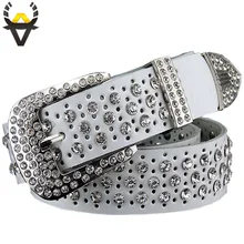 Fashion Rhinestone belts for women Luxury Designer Genuine leather belt woman High quality second layer Cow skin strap female