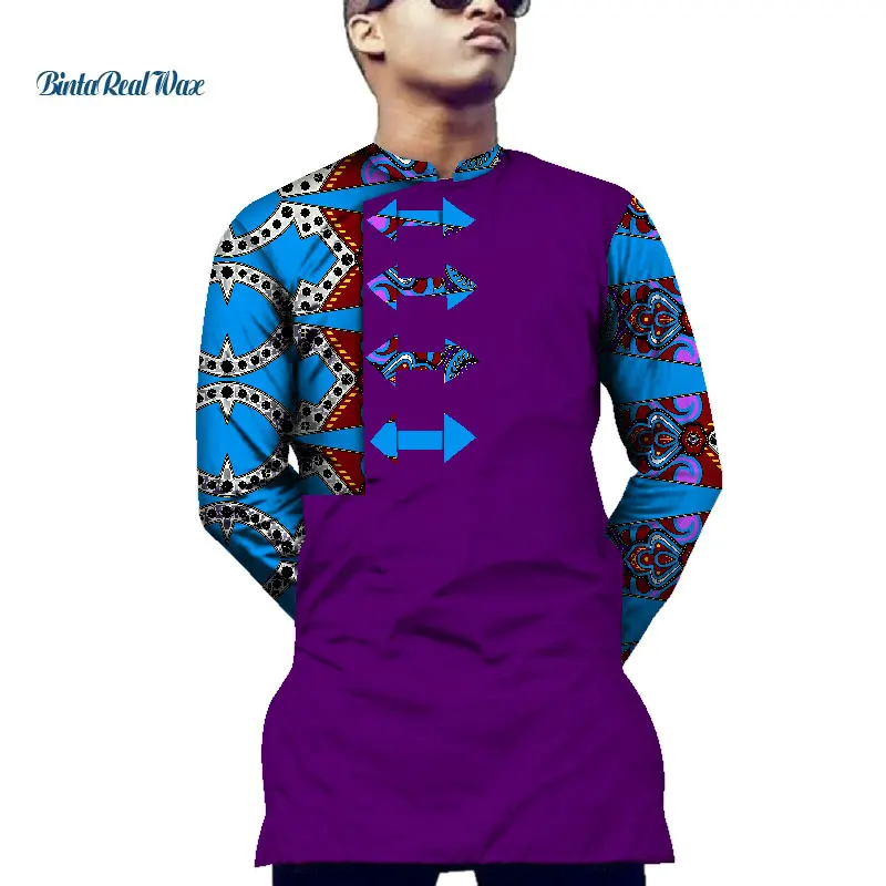 Повседневная мужская рубашка, африканская одежда, Дашики, принт со стрелками, рубашка, топы, Базен Риш, традиционная африканская одежда WYN551
