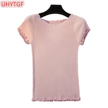 

UHYTGF NEW Summer Shirt Tops For Women 2018 Ice silk Knit T shirt Top Fashion Slim Women Basic T shirt Casual O neck Tee Shirt 5