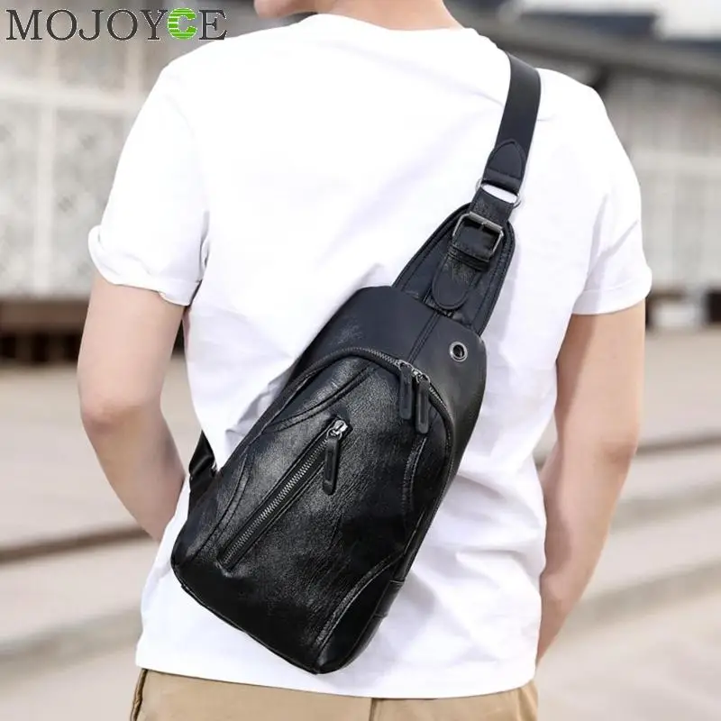 Anti theft Men Sling Messenger Bags PU leather Chest Pack Casual Men's