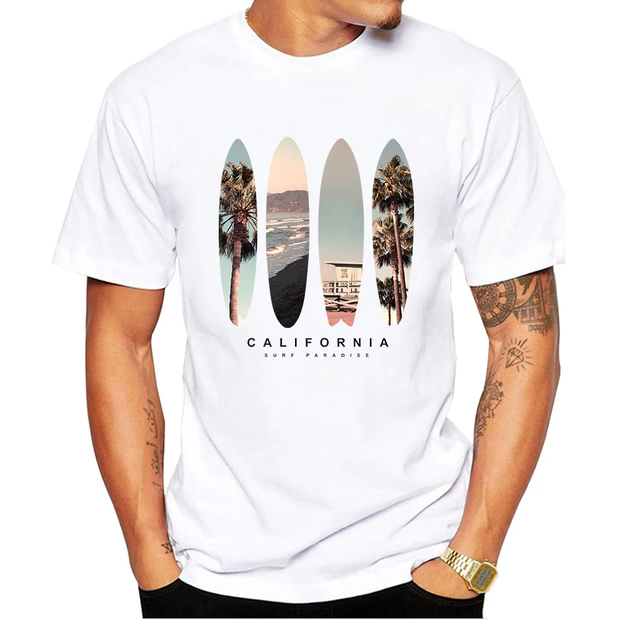 Винтажная Мужская футболка California Beach с принтом в виде пейзажа, повседневные футболки с коротким рукавом, хипстерские крутые топы, Ретро футболка O207