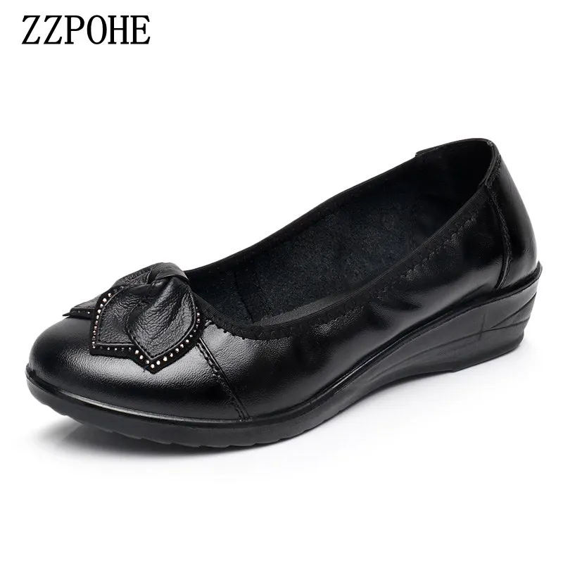 

ZZPOHE Spring mother shoes women shoes non-slip Soft bottom round single shoes flower casual Female black shoes Plus size 41