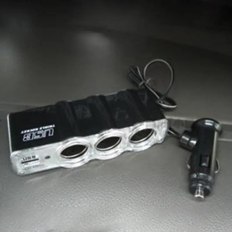 Автомобилей 3 Way Автомобильный Разветвитель Прикуривателя Зарядное устройство Мощность DC адаптер + USB 3 Порты и разъёмы Разъем 12 V-24 V