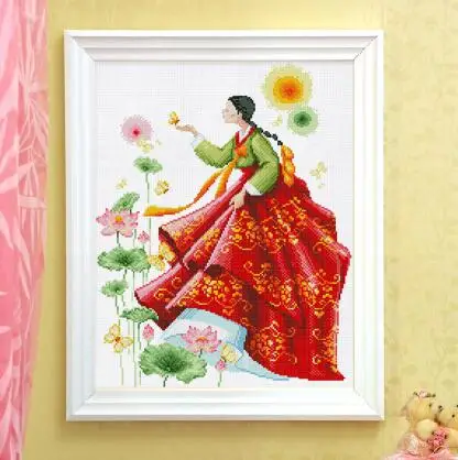 cs-2562 Cross Stitch Kit A Lady in Korean Traditional Dress Hanbok Oriental Woman Girl SO