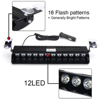 

12 LED Car Emergency Strobe Light Bar Police Warning Flash Visor Deck Dash Lamp M8617