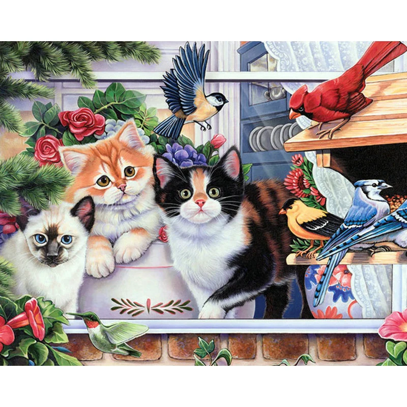 

YIKEE diamond painting Cats and birds,huacan diamond painting,5d diy diamond painting full drill resin K1012