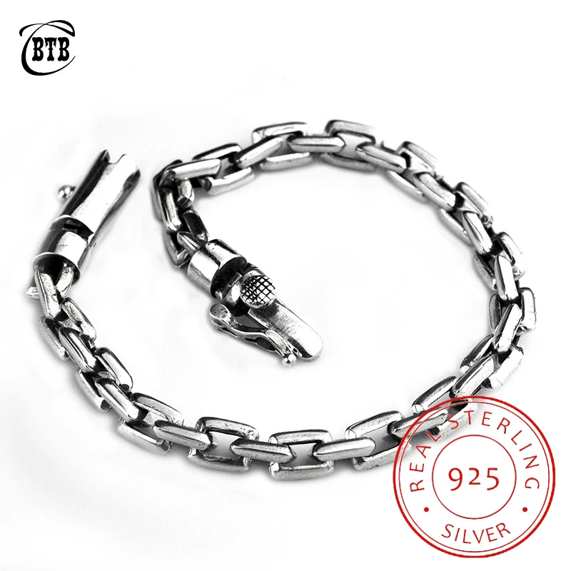 

S925 Solid Thai Silver Chain Bracelets 100% 925 Sterling Silver Jewelry Buddha Bracelet for Women Wristband Men Vintage
