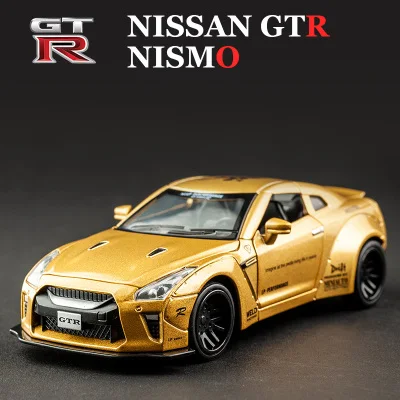 1:32 Nissan GTR, модель автомобиля из сплава, звук и светильник, оттягивающийся автомобиль, литье под давлением, электронные игрушечные машинки, подарок на день рождения - Цвет: Золотой