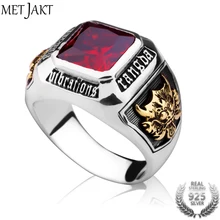 Anillo de rubí MetJakt Vintage para hombre, anillo de plata 925 sólida para hombres, joyería fina Punk