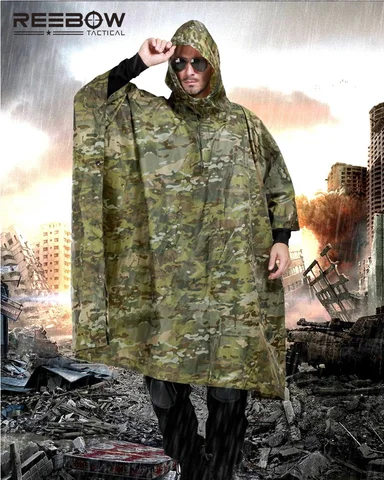 Tático ao ar Livre dos Homens da Selva Capa de Chuva Zero-resistente à Prova Reebow Camuflagem Poncho Multifuncional cm d’ Água 220×148