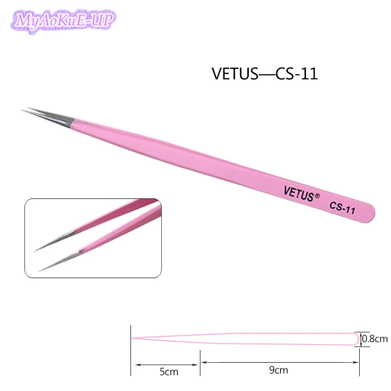 Розовый 5 шт. CS пинцеты «VETUS» нержавеющая сталь антистатические пинцеты для наращивания ресниц CS-11, CS-12, CS-15, CS-5A пинцет