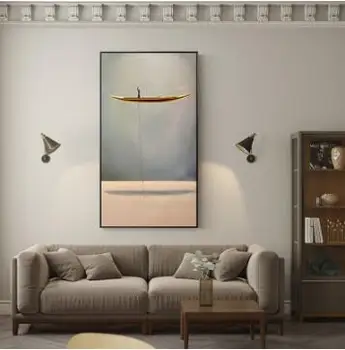 

E-CL Golden Boat Natural Landscape Creative Canvas Paintings Wall Art Pictures For Living Room Home Decor Nostalgic