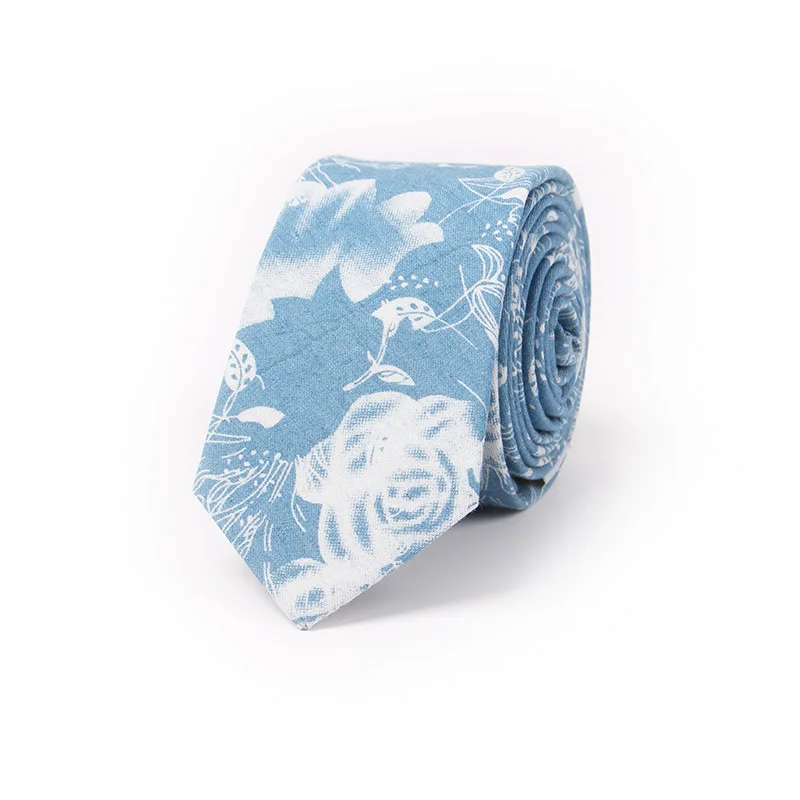 Light Blue TagerWilen повседневный мужской джинсовый хлопковый галстук 6 см Тонкий облегающий узкий цветочный шейный платок Gravata Свадебная вечеринка подарок T-42 - Цвет: Light Blue