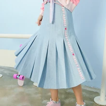 Платье принцессы, Милая юбка для девочек-подростков Осенне-зимняя обувь сладкий колледжей с вышитой надписью плиссированное платье средней длины светло цветная "юбка" VC227