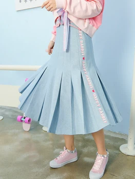 

Princess sweet lolita skirt Autumn and winter sweet colleges letters embroidery pleats medium length light colored skirt VC227