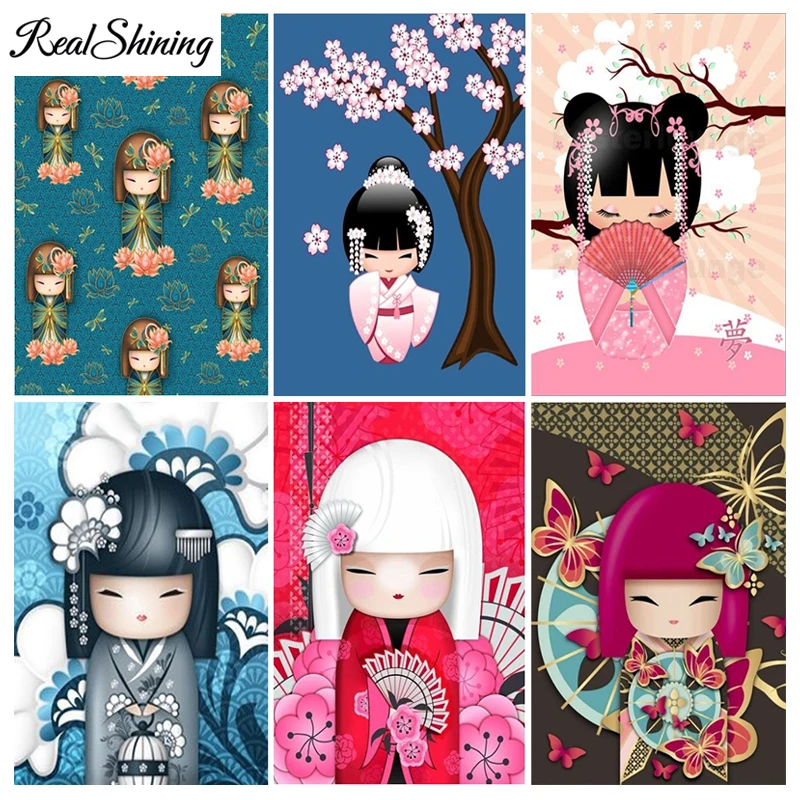 

cartoon japanese girl 5D DIY Diamond Painting Full Round Drill Mosaic Kimono Girl Diamond Embroidery kids room decor FS4923