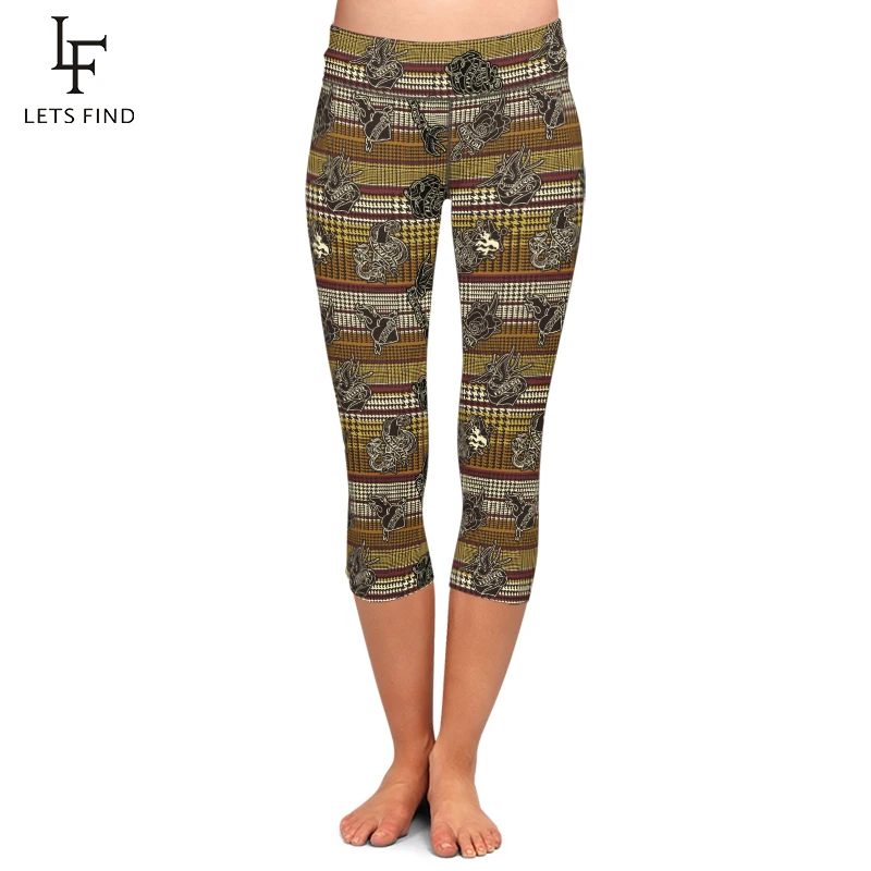 

LETSFIND Summer Women Print Capri Leggings Fashion High Waist Plus Size Elastic Pants Mid-Calf Casual Leggings