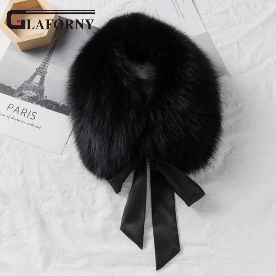 FXFURS 2019 корейские женские воротники из лисьего меха с лентой настоящие шарфы