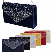 1Pc Women Sparkling Rhinestone Satin Frosted Evening Bag Handbag Clutch Purse