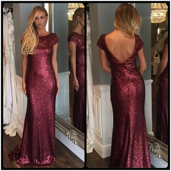 

Sexy Backless Mermaid Bridesmaid Dresses Burgundy Sequined African Bridal Prom Dress Party Gowns Maid Of Honor Dress