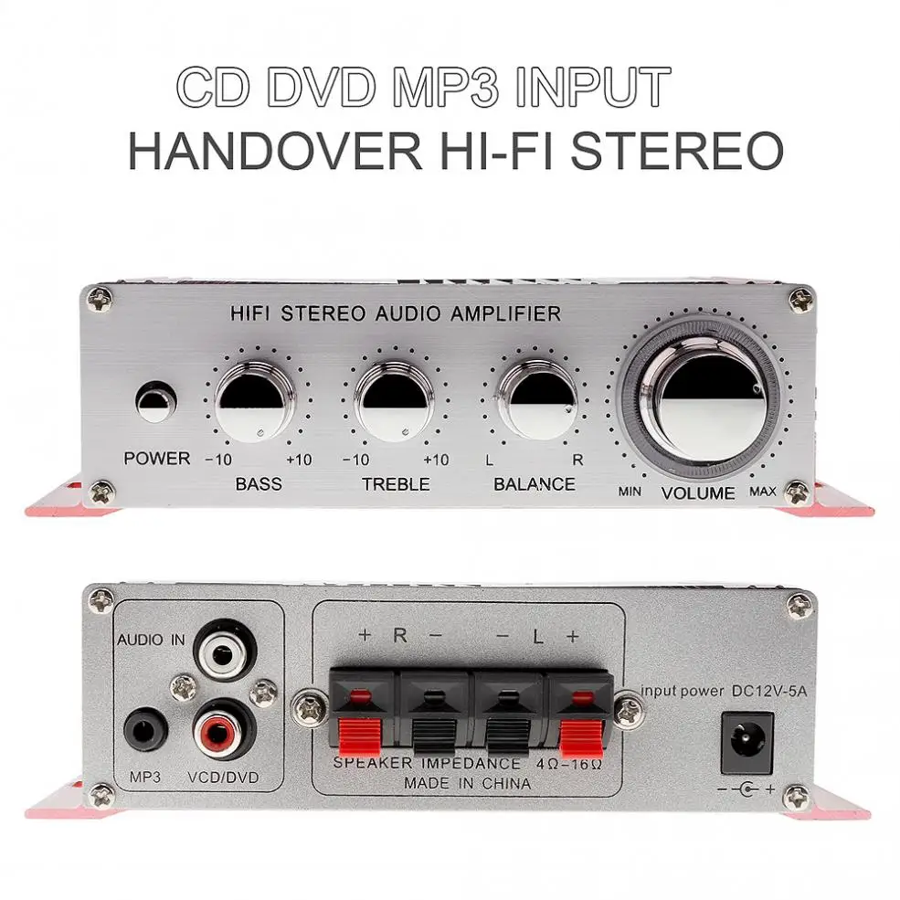 DC12V 5A 85dB передача Hi-Fi автомобильный стерео усилитель поддержка CD/DVD/MP3 вход для мотоцикла/дома